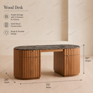 Escritorio Escultural de Roble Acanalado con Tapa de Mármol Natural, <span class=keywords><strong>Mesa</strong></span> de Oficina de 2 Cajones y 2 Puertas, Lujo para Proyectos de Interiores de Penthouse - Product Image 6