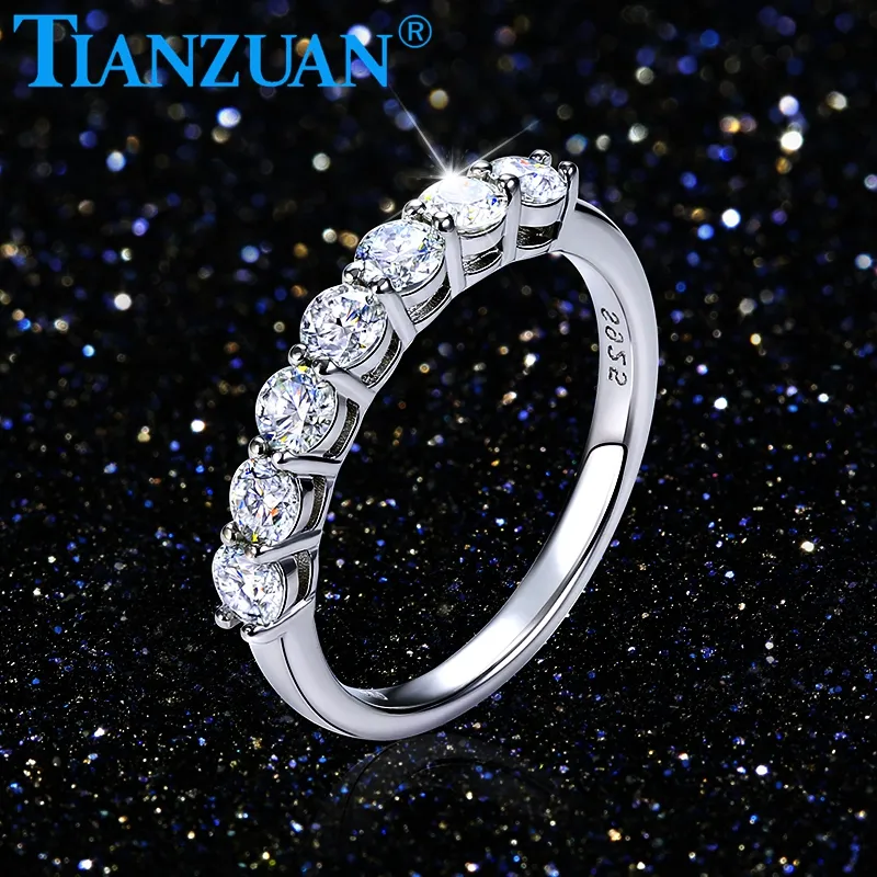 0.7ctw 3 mm round 7 stones princess D moissanite Half Eternity Band ring S925 Silver Jewelry Women Engagement Anniversary GRA