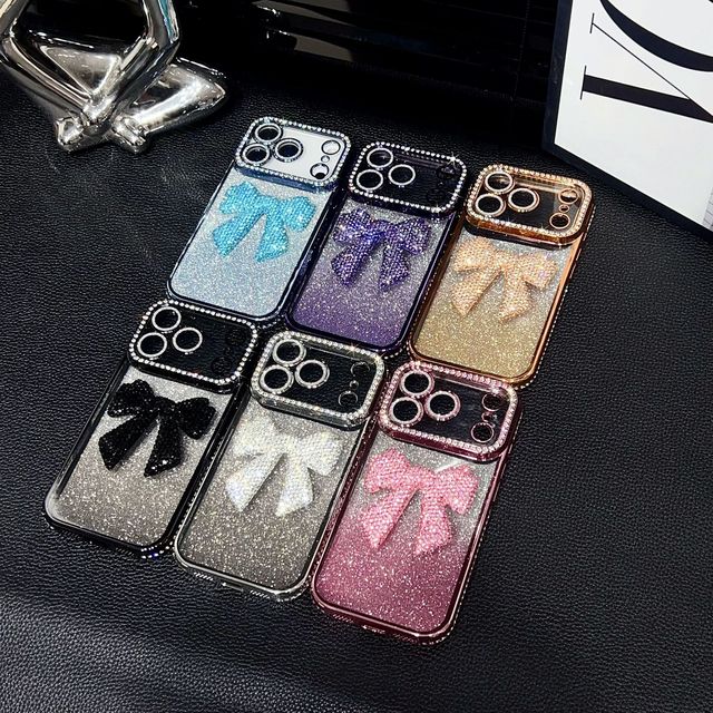 Luxury Bow Shockproof Phone Case Cover for iPhone 17 Pro Max 16 15 14 13 12 Electroplated Lens Protection Cover