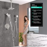 Ensemble de douche antique à poignée unique, monté au plafond, avec bec de baignoire cascade de 9 pouces, douchette à main et système de douche 3 voies