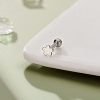 Piercing Hypoallergénique en Titane ASTM F136 G23, Labret Fleur à Bille, Filetage Interne 16G, pour Cartilage et Tragus