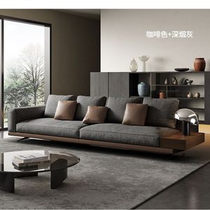Italian Minimalist Fabric <b>Sofa</b> Solid <b>Wood</b> <b>Frame</b> Coffee Gray Velvet Living Room Furniture - Product Image 1