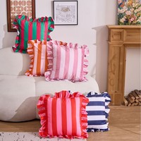Housse de coussin décorative en velours hollandais rayé, style luxe léger, avec ourlet à volants, pour canapé et décoration intérieure