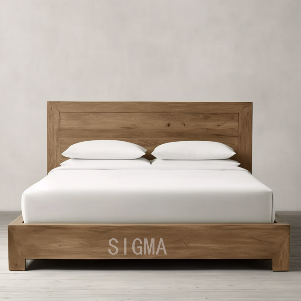 New design  Retro Style Floor Bed Bedroom Furniture queen size bed Solid wooden bed