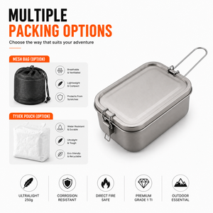 1200ml Titanium Mess Tin <b>Cooking</b> <b>Kit</b> Foldable Handle With Titanium Spork Outdoor Camping Bushcraft Portable <b>Cooking</b> Tools - Product Image 5