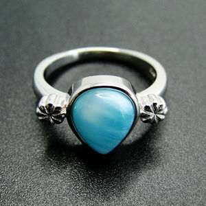 แหวนเงินแท้ 925 ชุบโรเดียม ประดับพลอยลาร์ิมาสีน้ำเงินธรรมชาติทรงลูกแพร์ สำหรับงานแต่งงานและวันครบรอบ - Product Image 5