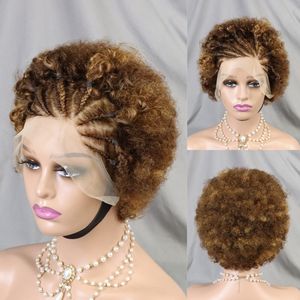 Perruque Bob <span class=keywords><strong>Courte</strong></span> Bouclée Style Afro Bouffant avec Dentelle Frontale, <span class=keywords><strong>Coupe</strong></span> Pixie Naturelle, Cheveux Humains Vierges Premium, Perruques Tressées Économiques pour Femmes Noires - Product Image 4