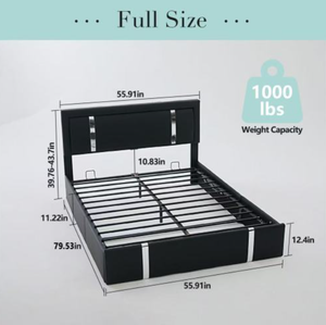 Modern Elegant Full Size Lift up Storage <b>Bed</b> Frame with Adjustable <b>LED</b> Lights Headboard Faux Leather Upholstered Platform <b>Bed</b> - Product Image 6