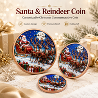 Pièce de monnaie double face en cuivre pur 999, 1 oz et 5 oz, motif Traîneau et rennes de Père Noël, en relief profond, colorée UV, effet proof-like, Art du vol de Noël