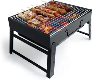 BBQ Barbecue Grill Portable Folding Charcoal Barbecue Desk Tabletop Outdoor Stainless Steel Smoker BBQ