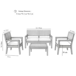 Conjunto de Muebles de Jardín de Mimbre de 4 Piezas de Grado Comercial, Moderno, con Cojines Gruesos y Suaves para Jardín, Patio Trasero o Terraza - Product Image 2
