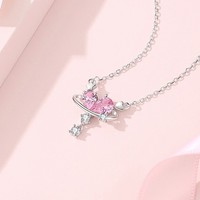 Collier pendentif Dan Jewelry pour femme en argent sterling 925 avec nœud papillon rose et zircone cubique 5A