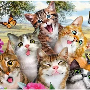 Yetişkinler çocuklar için DIY 5D elmas boyama kitleri, kediler kelebek elmas renkli boyama yuvarlak elmas, elmas sanat
