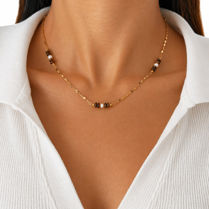 <span class=keywords><strong>Collana</strong></span> a <span class=keywords><strong>Catena</strong></span> in Acciaio Inossidabile 316L Placcato Oro Anti-Appannamento da Donna, con <span class=keywords><strong>Perle</strong></span> di Giada Vintage <span class=keywords><strong>e</strong></span> <span class=keywords><strong>Perle</strong></span> Naturali Miste, Girocollo - Product Image 4