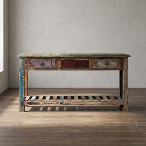 VINTAGE Antique-Style Solid Wood <b>Console</b> <b>Table</b> Drawers Industrial Farmhouse Indian Reclaimed <b>Rustic</b> Home Furniture Living Room - Product Image 2