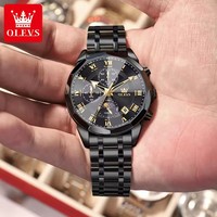 OLEVS 3675-Montre analogique à quartz pour homme, montres habillées d'affaires, calendrier, bracelet en acier inoxydable, phase de lune, montres-bracelets classiques pour homme