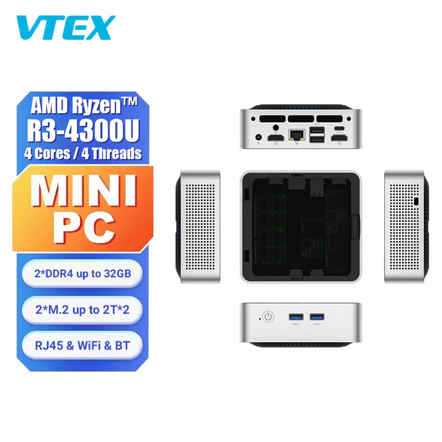 Unique See Through R3-4300U Processor Mini Computer Win11 Dual DDR4 M.2 SSD Magnetic Transparent Case Type-c Mini Computers