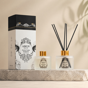 Aikun Small MOQ 50ML Frosted Round Glass Adhesive Sticker Logo Reed <b>Diffuser</b> Gift Set Home Fragrance Set for Startup Brand - Product Image 1