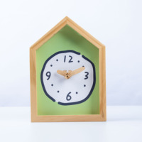 Jam Dinding Dekorasi Kamar Anak Bentuk Rumah Ramah Lingkungan Terbuat dari Kayu dengan Desain Wajah Kustom