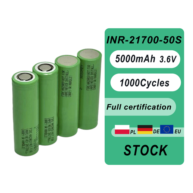 Grade A 5Ah 3.7V 45A High-Discharge 21700 5000mah 50S Lithium Ion Battery Cell for E-bike, Power Tools & Drone