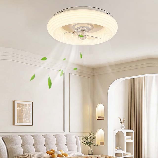 LED Modern Bladeless Ceiling Fan Light Chandelier with Remote Control 6-Speed Dimmable for Bedroom Home Decor