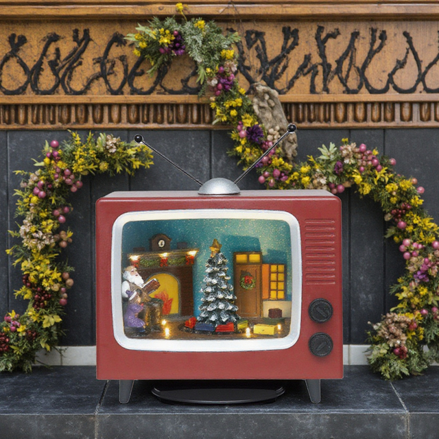 3XAA Power Christmas TV Set with LED Light Train and Tree Animation Effect Electric Xmas Ornaments OEM Resin Handicraft Indoor