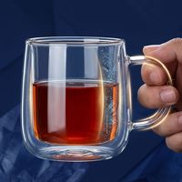 Taza de Café de Vidrio de Cuarzo SiO2 de Doble Pared y Alta Pureza con Asa, Aislada, Transparente, Resistente al Calor, para Uso Industrial