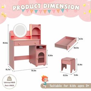 Portable Kids Makeup Vanity <strong>Table</strong> With Led Mirror Lights, Vintage Compact Mini Girl's Pink <strong>Dressing</strong> <strong>Table</strong> for Children - Product Image 6