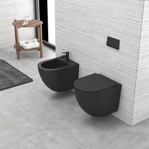 Set Sanitario da Bagno MIL-N Kamalu Sospeso Senza Brida in Nero Opaco - Product Image 6