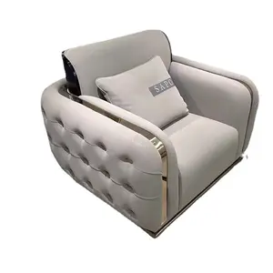 Factory Outlet European Style Luxury Metal Feet Chesterfield Sofa Couches Velvet Pull-Out Plush Living Room Sofa Set Furniture