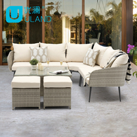 Uland Modern gri Metal köy mobilya halat koltuk takımı Rattan veranda mobilya takımı hasır açık hava mobilyası