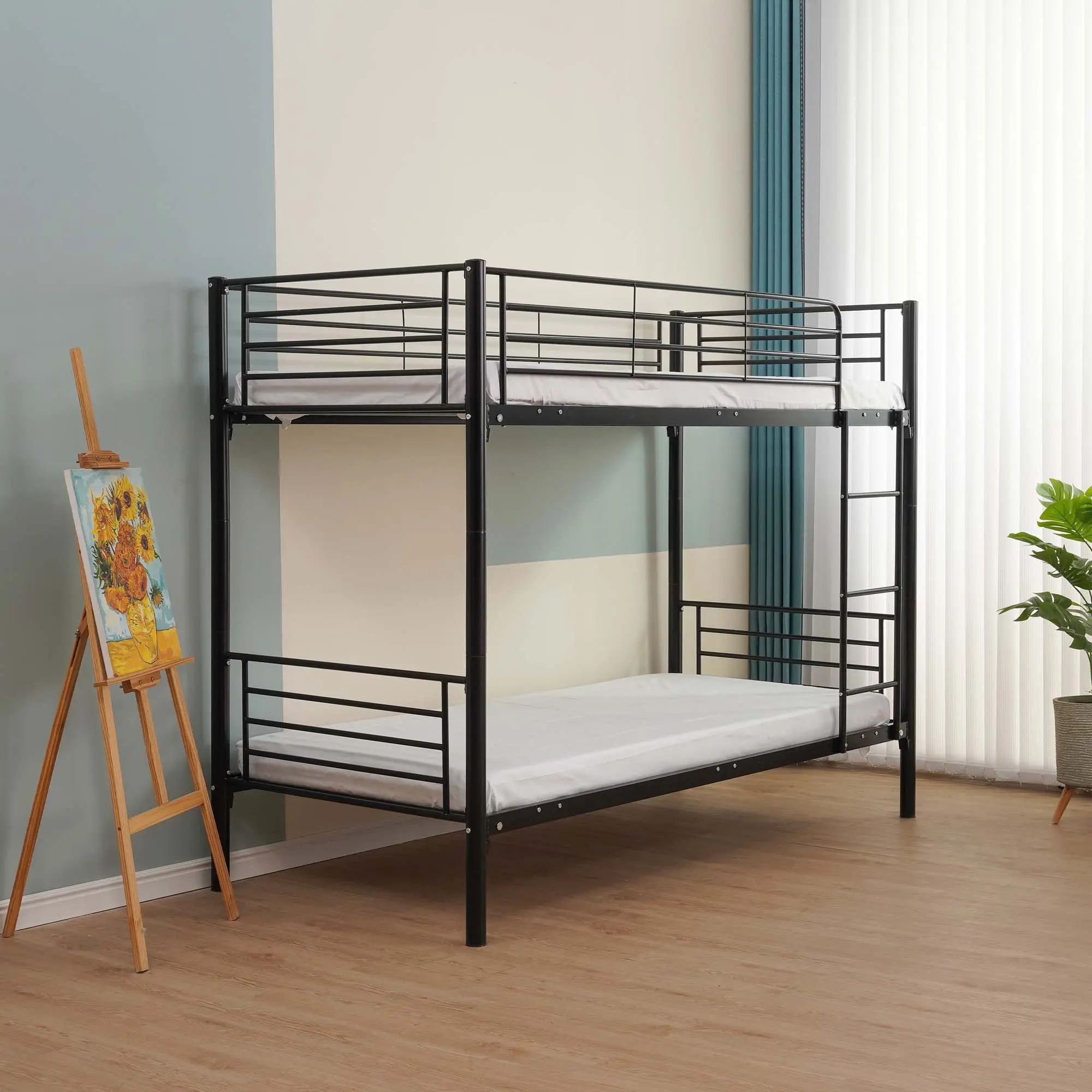 Moderno Popular fuerte soporte Individual Doble sobre doble marco de cama litera de Metal con escalera para niños/niñas/adolescentes dormitorio camas de acero