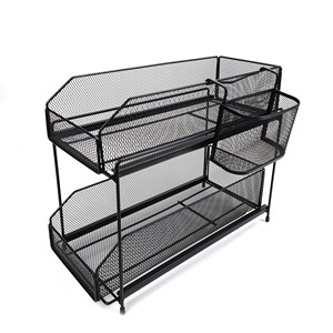 Cesta de almacenamiento de 2 niveles con soporte para el hogar, organizador de cajón deslizante, <span class=keywords><strong>Mini</strong></span> cesta colgante, color negro mate - Product Image 1
