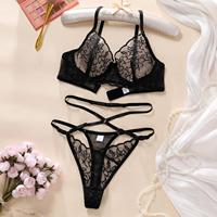 Bra dan Celana Dalam Wanita dengan Tali Lepas Pasang, Lingerie Renda Seksi, Bra Kawat dengan Jaring, G-String Thong untuk Wanita, Set Celana Dalam