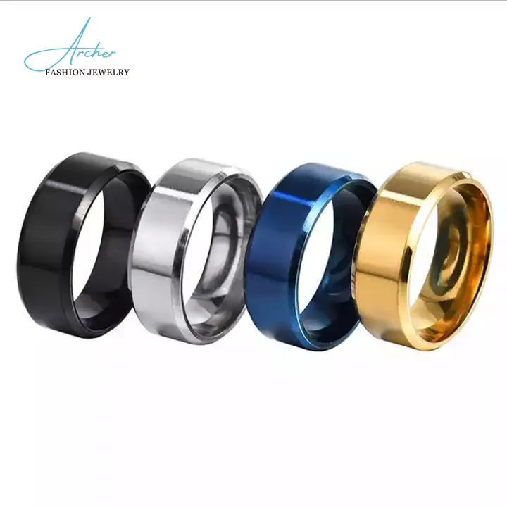 Bán Buôn Người Đàn Ông Thép Không Gỉ Nhẫn Thời Trang Đơn Giản 8Mm Titanium Bạc Xanh Vàng Đen 316l Nhẫn Thép Không Gỉ