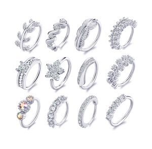 Lussuoso Anello da <span class=keywords><strong>Naso</strong></span> Ipoallergenico Placcato <span class=keywords><strong>Argento</strong></span> con Zirconi, Gioiello <span class=keywords><strong>Piercing</strong></span> a Forma di Piuma, Foglia o Fiore, Orecchino per Cartilagine - Product Image 1