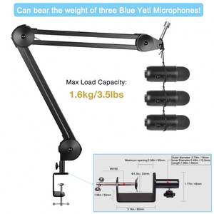 Soporte de brazo de micrófono de estudio profesional soporte de escritorio de tijera de suspensión ajustable con kit de <span class=keywords><strong>clip</strong></span> de micrófono de filtro Pop - Product Image 2