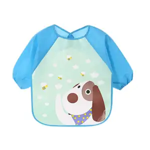 Baby Bib With Pocket Waterproof Infant Apron Coverall Feeding Bibs Detachable Long Sleeve Baby Apron With Pocket