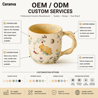 Tasse à café en céramique à imprimé floral ours de dessin animé, poignée torsadée spéciale, personnalisable OEM/ODM, pour la maison, vente en gros
