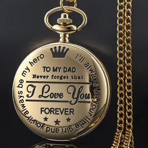 スチームパンクゴールドクォーツポケットウォッチネックレスお父さんとおじいちゃんのための絶妙な時計時計お土産ブリスデイギフトReloj Hombre - Product Image 1