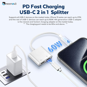 USB <b>C</b> Splitter 1in2 Out, Dual USB <b>C</b> Headphone and 60W Charger Adapter, Type <b>C</b> Audio Adapter with Fast Charging Dongle Compatible - Product Image 4