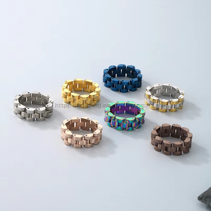 Hip Hop Geometric Style <b>Couple</b> Watch Chain <b>Ring</b> Stainless Steel Unisex 8/9/10mm Simple Design - Product Image 4