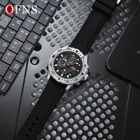 Montre OFNS 1302 mécanique, style business, simple, luxe, pour homme, cadran à aiguilles de 30 mm, bracelet en silicone, étanche
