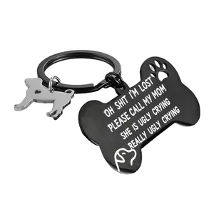 Stainless steel pet dog tag key chain spot wholesale electroplating black bone pet tag polishing dog shape tag pendant