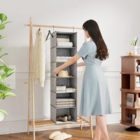Organisateur de placard suspendu 5/6 étagères avec boîte de rangement, rangement de garde-robe en lin Oxford pour vêtements