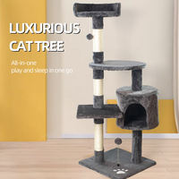 Structure d'escalade pour chat de luxe naturelle à 4 niveaux avec poteaux en sisal et maisonnette en bois, hauteur 116 cm, emballée en carton, vente en gros usine