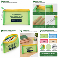 Pochette à crayons en maille vert lime avec impression de lettres et fermeture éclair pour fournitures scolaires et de bureau