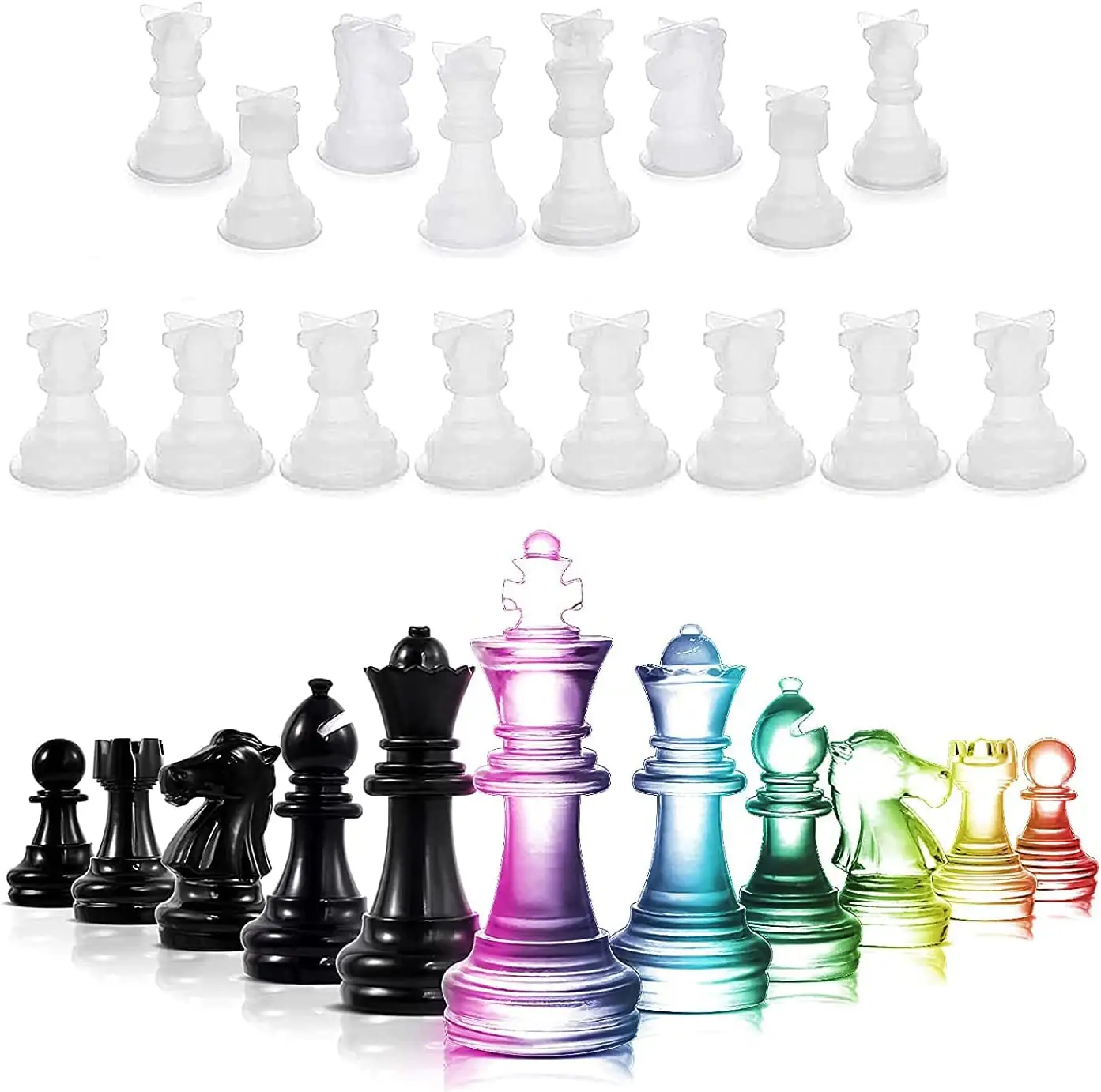 Molde de silicona para ajedrez 3D, piezas de ajedrez Internacional, <span class=keywords><strong>resina</strong></span> epoxi para manualidades DIY