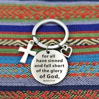 Llavero con colgante de acero inoxidable para llaves, cadena con colgante de cruz, con forma de corazón, con inscripción de la Biblia