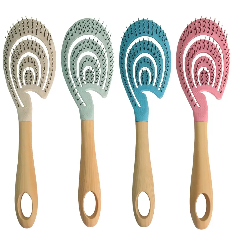Private label plastic curve fast dryer detangling wheat straw vent hair brush with long handle